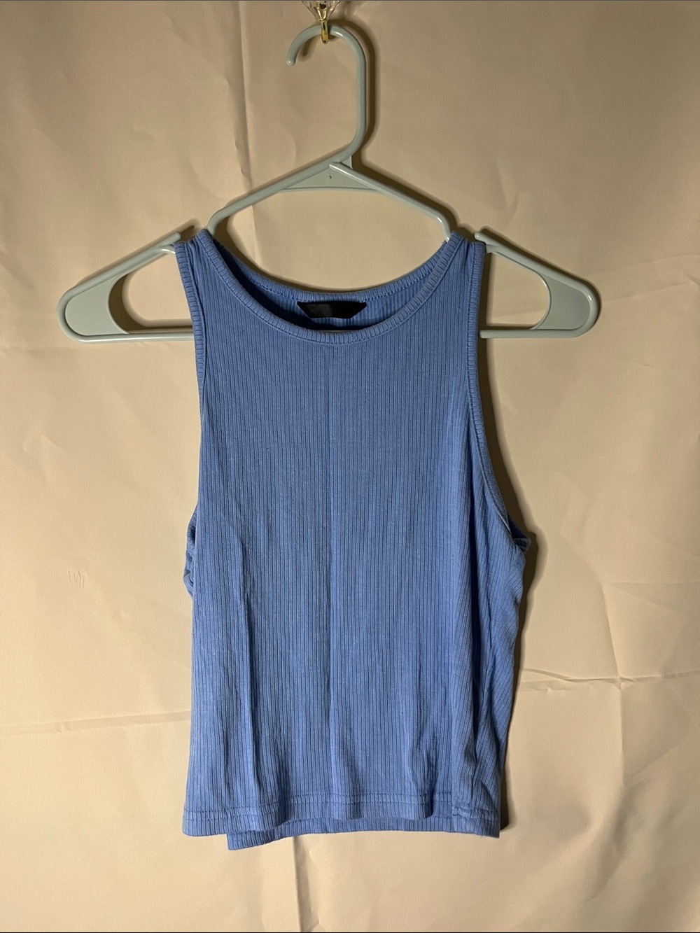 SHEIN Ribbed High Neck Crop Tank - Blue